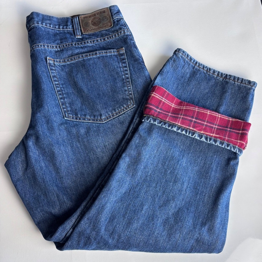 Eddie Bauer Flannel Lined Jeans Mens 36x30 Relaxed Fit Medium Wash Blue Denim